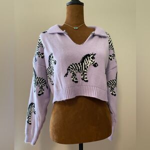 Nasty Gal Zebra Dopamine Novelty Knit Cropped Sweater: Teacher School Casual
